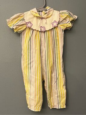 Vintage Pastel Stripe Romper with Flower Collar
